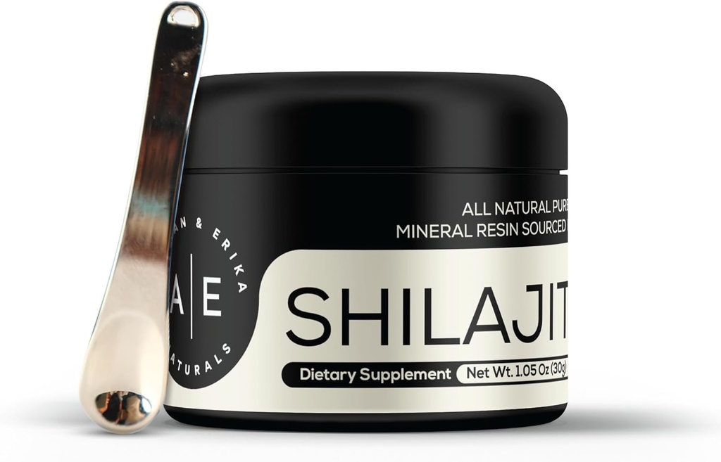 Altman & Erika A & E Naturals Shilajit Resin Premium Himalayan Organic Resin Mezzogiorno 124; Fulvic Acid & 85 + Trace Minerals Mezzogiorno 124; Pure Grade A Mezzogiorno 124; Mænd & Kvinder Mezzogiorno 124; W / Stainless Steel Spoon