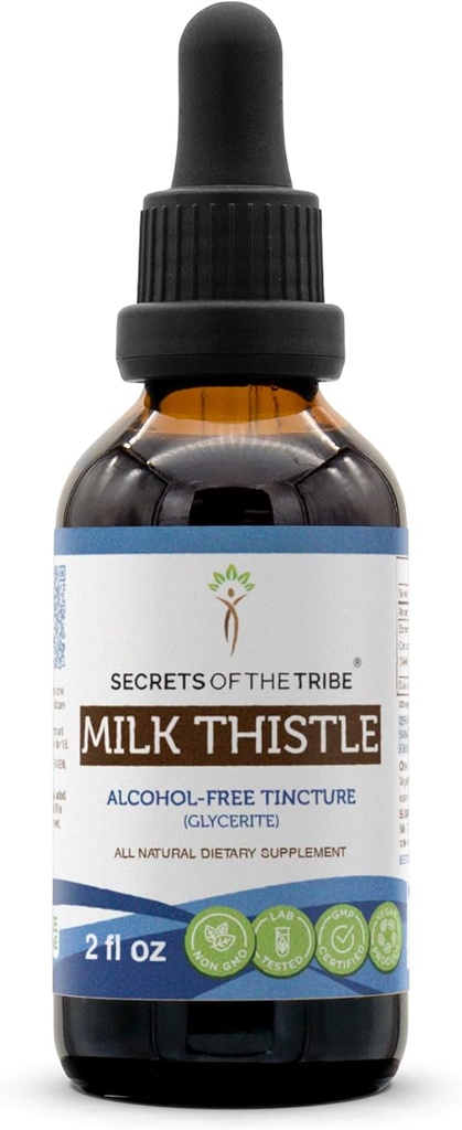 Secrets of the Tribe Milk Thistle Tincture Alcohol-Free Extract, Milk Thistle Silybum marianum Liver Health 2 oz