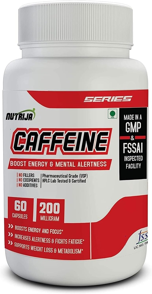 Caffeine 200mg - 60 Capsules | Enhance Mental Focus & Energy