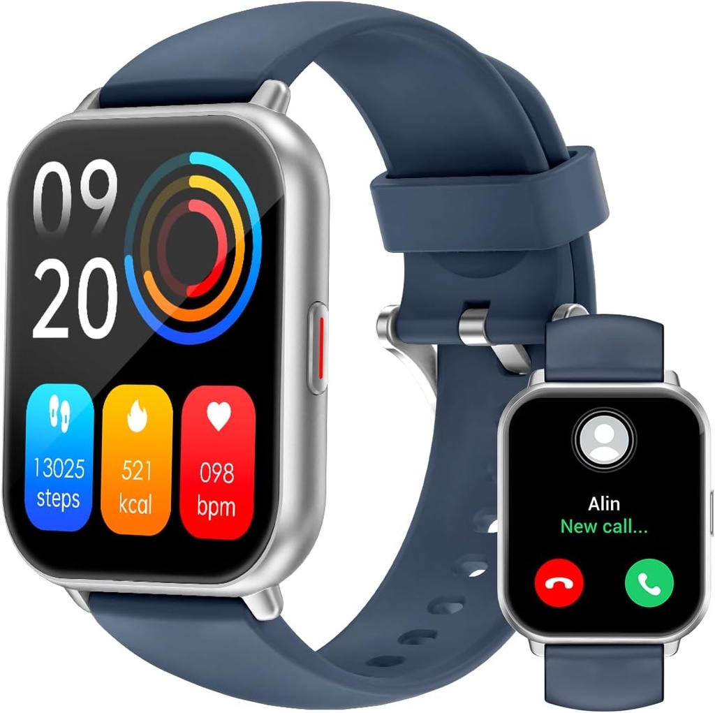 RUIMEN Smart ure til mænd kvinder (svar / gør opkald, 2 Bands inkluderet), 1.8 "Smartwatch til iOS / Android telefoner, Fitness Tracker Heart Rate / Sleep Monitor Digital ur Vandtæt blå