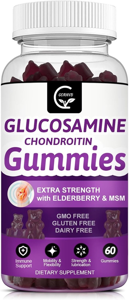 Glucosamin Chondroitin Gummies med MSM & Elderberry - Ekstra styrke Mobilitet & Fleksibilitet Support, Antioxidant immunsupplement til kvinder og mænd