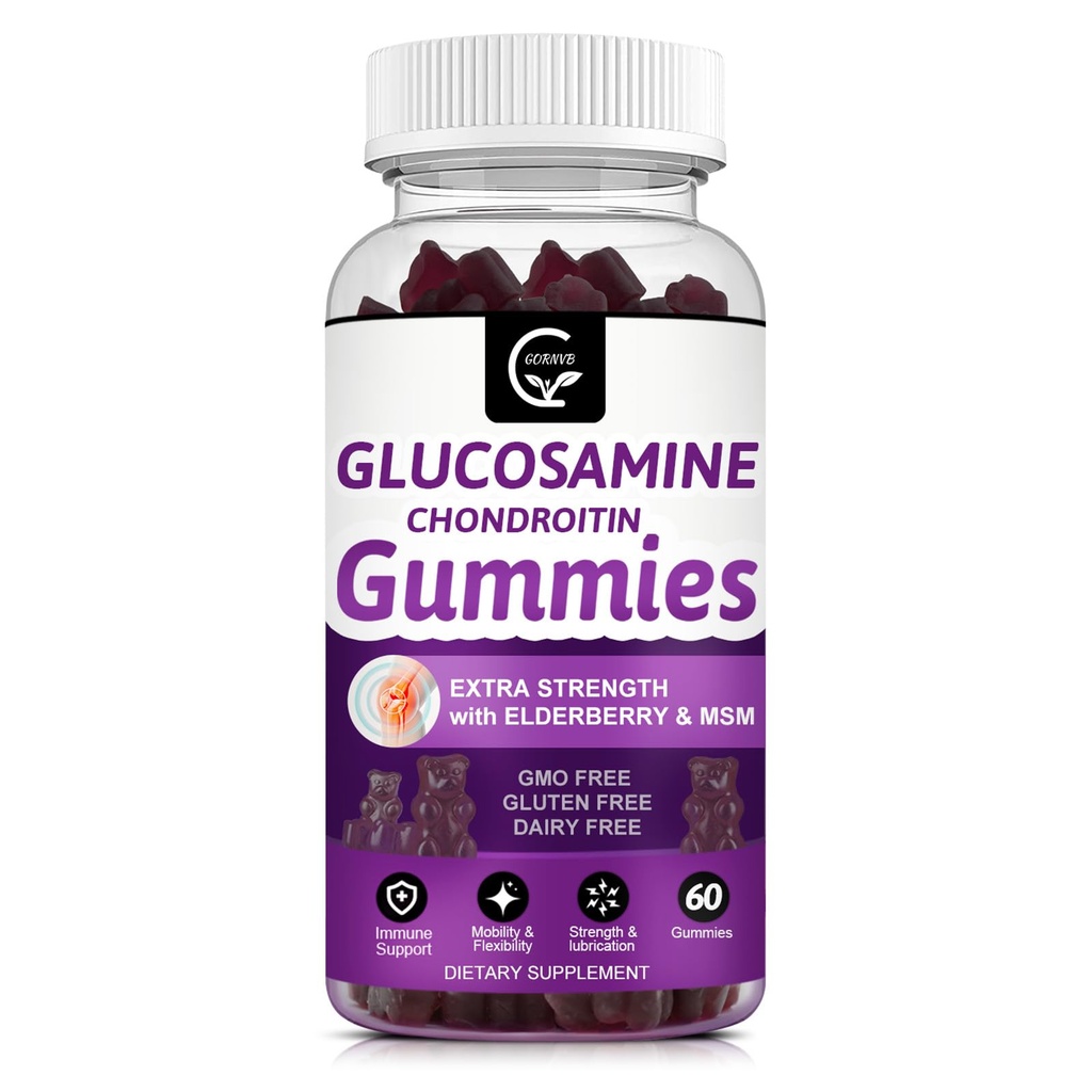 Glucosamin Chondroitin Gummies med MSM & Elderberry - Ekstra styrke Mobilitet & Fleksibilitet Support, Antioxidant immunsupplement til kvinder og mænd