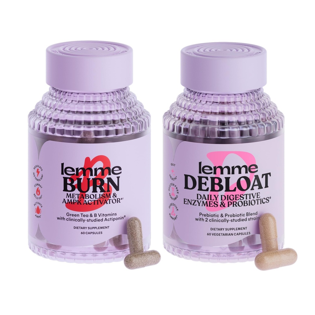 Lemme Burn & Debloat Capsule Bundle - Metabolisme & Fat Burning + Debloat Capsules for Bloating & Gas Relief, Probiotika & Prebiotika - Gluten Free, Non- GMO - 60 Ct. Hver
