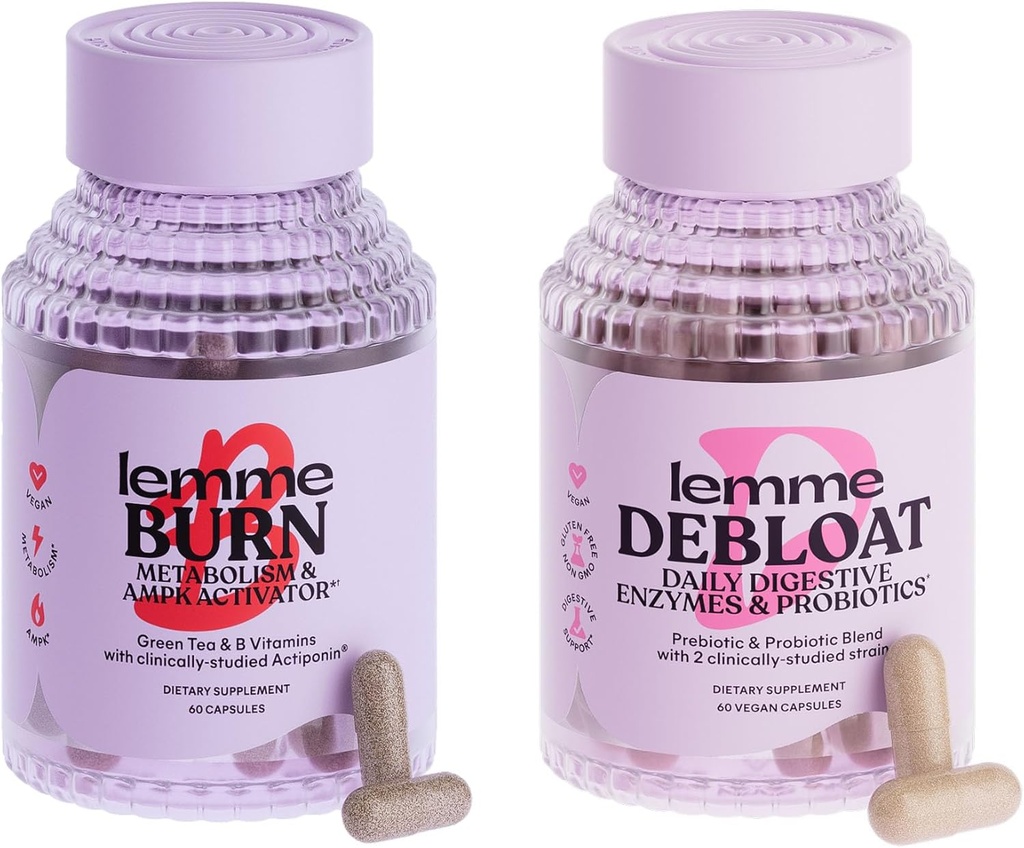 Lemme Burn & Debloat Capsule Bundle - Metabolisme & Fat Burning + Debloat Capsules for Bloating & Gas Relief, Probiotika & Prebiotika - Gluten Free, Non- GMO - 60 Ct. Hver