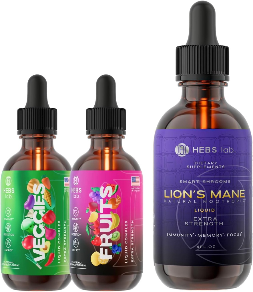 Bundle - Multivitamin Frugt og Grøntsager Kosttilskud & Lions Mane Extract - Energitilskud & Immunforsvar