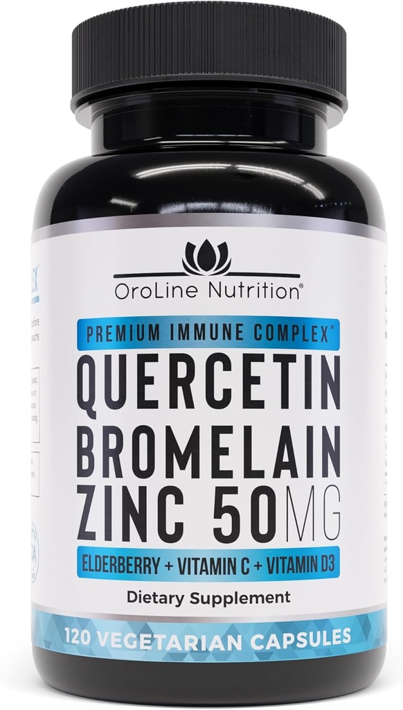 Quercetin 500mg tillæg med Sambucus Elderberry, bromelain, C-vitamin, Zink 50mg, & D3- vitamin 5000 IE - Antioxidant & immunforsvar Zink Quercetin