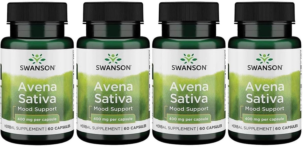 Swanson Premium Brand Fuld Spectrum Avena Sativa (Green Oat Grass) - Urtetilskud Fremme af nervesystemet sundhed - Naturlig formel støtte Samlet wellness - (60 kapsler, 400mg hver) 4 pakke