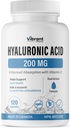 Hyaluronsyre Supplement 200mg - 120 kapsler, med vitamin C 100mg, Fælles & hudsundhed, Non- GMO gæring, Gluten Free, tredjeparts testet, biotilgængelig formel