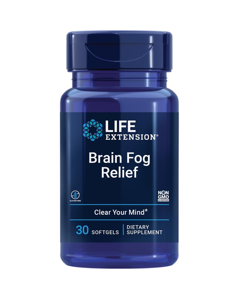 Life Extension Brain Fog Relief, Mango Leaf Extract, standardiseret pebermynteolie, nootrop Brain Supplement for Clarity and Focus, Fast- Actioning, Caffe- Free, Gluten Free, Non- GMO, 30 softgel