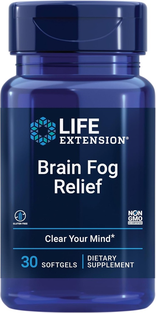 Life Extension Brain Fog Relief, Mango Leaf Extract, standardiseret pebermynteolie, nootrop Brain Supplement for Clarity and Focus, Fast- Actioning, Caffe- Free, Gluten Free, Non- GMO, 30 softgel