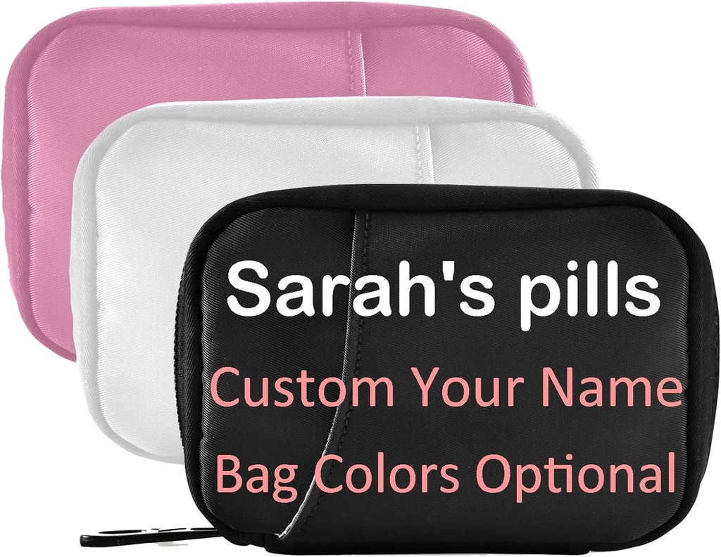 Naanle Pill Case with Name Box 7 Day Travel Organizer Bag Zipper Portable Weekly Compact Size for Vitamin Supplement Holder, 4.6 x 3.14 x 1.88 Inch, 1 White