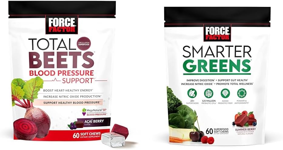 Kraftfaktor Total Beets Blood Pressure Support Kosttilskud med Beet Powder & Smarter Green Superfood Chews