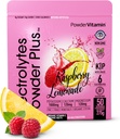 PowderVitamin Electrolytes Powder Plus (50 Servere) Raspberry Lemonade Electrolyte Powder Zero Calorie Keto, 0 Sugar, No Maltodextrin, 1000mg Kalium, 120mg Calcium, 120mg Magnesium, Hydrationspulver