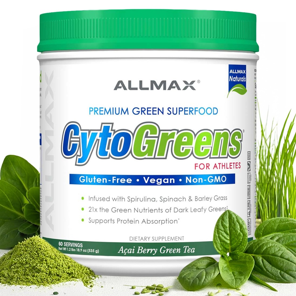 ALLMAX Naturals CytoGreens Super Greens Powder, Premium Green Superfood with Greens, Superfoods, Daily Greens Supplement, Acai Berry Green Tea, 60 Servings