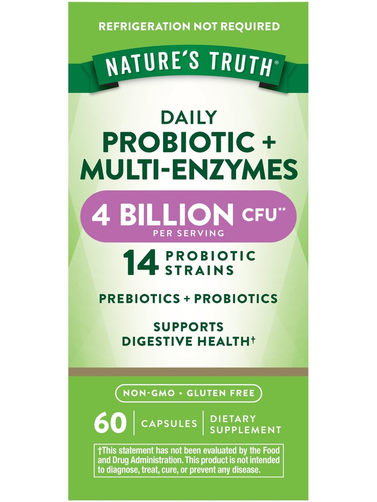 Nature 's Truth Probiotics med Enzymes Mea124; 60 Kapsler Measures 124; for mænd og kvinder Measures 124; Non- GMO & Gluten gratis fordøjelsessygdomme supplement