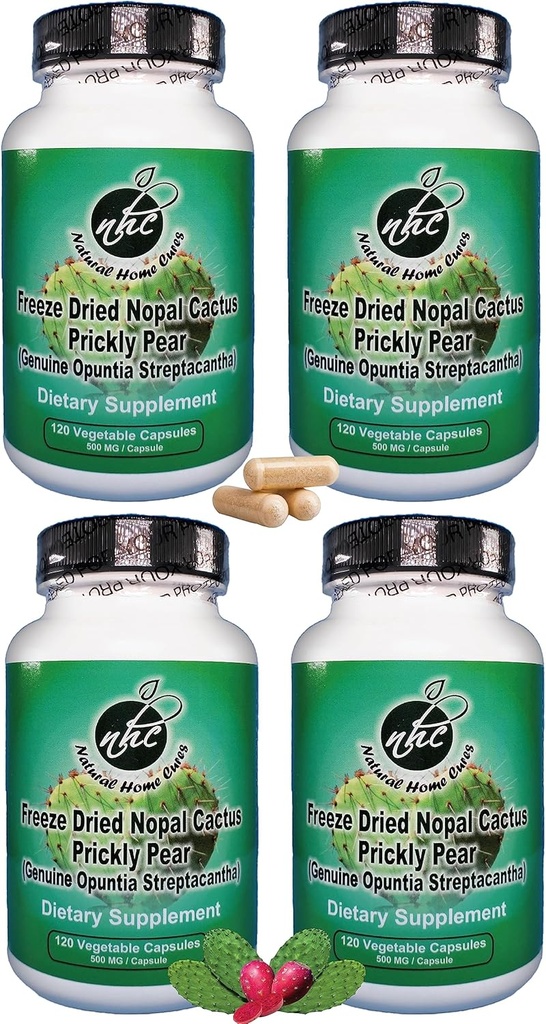 Nopal kaktus kapsler - Fryse Tørret Prickly Pære Uddrag - Fiber supplement til Metabolic Health Support - Rich in Betalains & Nitrater - Non- GMO - 120 Veggie Caps (4 flasker)
