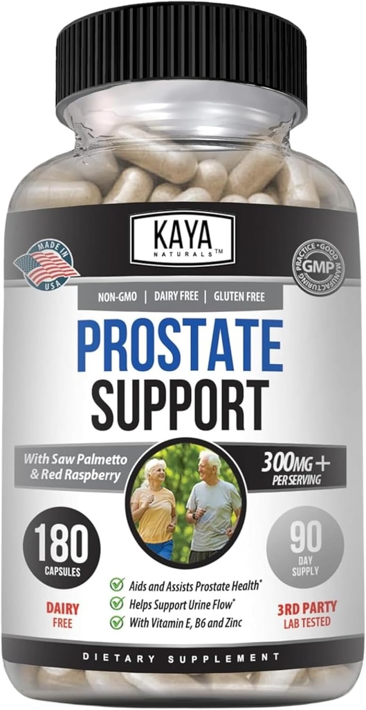 Kaya Naturals Prostata Support 124; Potent DHT Blocker til hårvækst, Promote søvn, Beta Blocker til at reducere hyppig vandladning, Support Blogen tømning & Stamina supplement (180 kapsler)