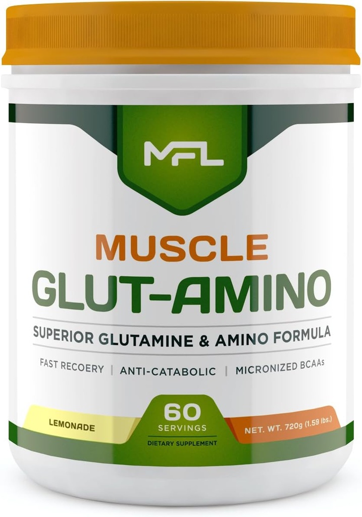 MFL Muscle Glut-Amino | Glutamine Complex | Amino Complex | 0 Sugar | Sweetened with Stevia | All-Natural | 60 Servings (Lemonade)