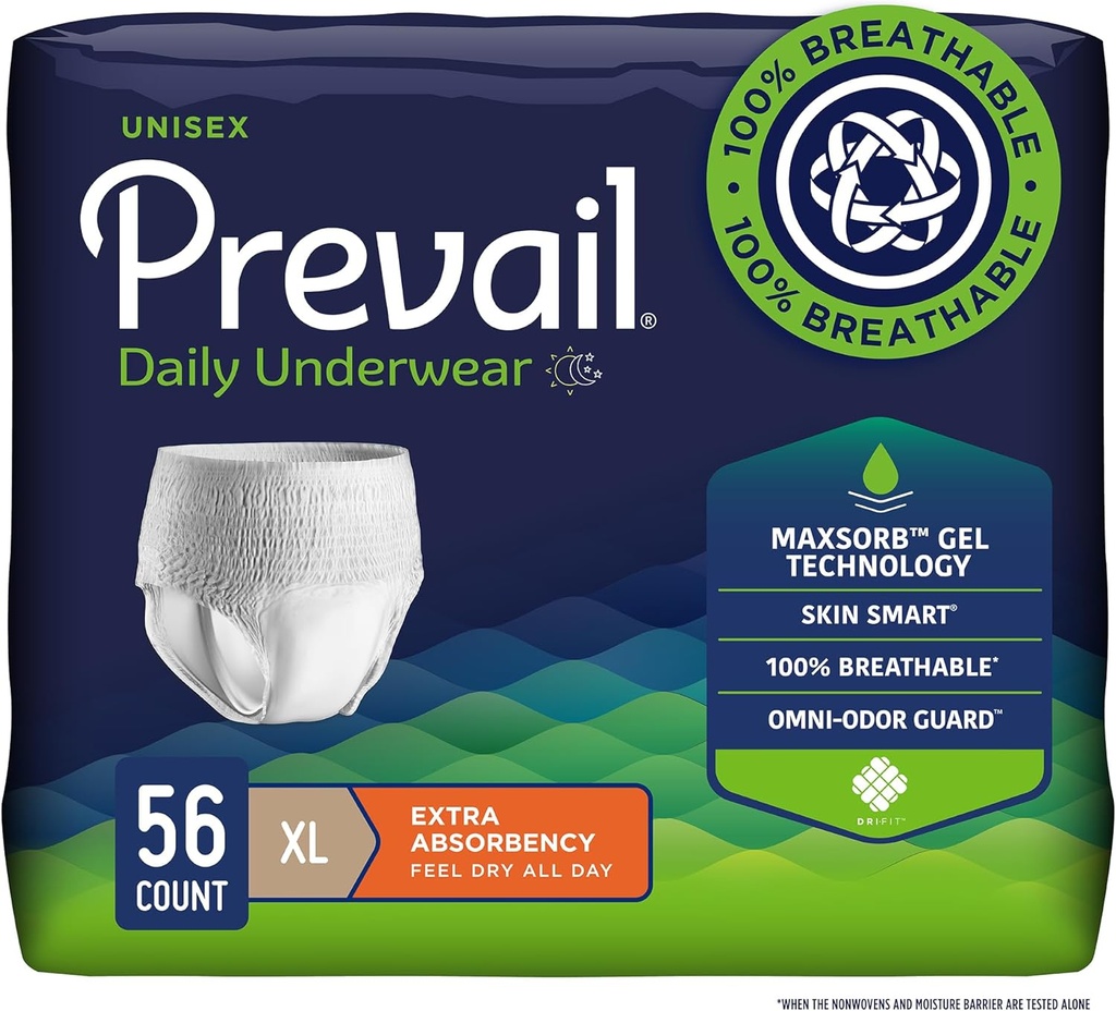 Prevail Daglig Beskyttende Undertøj - Unisex Voksen Inkontinens Undertøj - Disponibel Voksen ble for Mænd & Kvinder - Maksimal Absorption - X- Stor - 56 Tæl (4 pakker med 14)