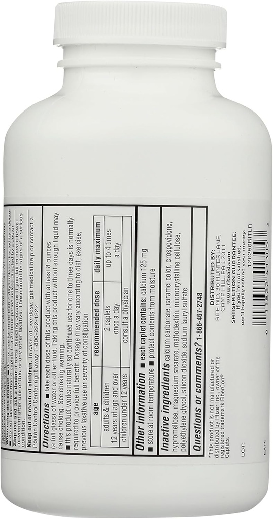 Rite Aid Fiber Therapy Caplets, Calcium Polycarbophil 625mg - 250 Count, Laxatives for Constipation, Fiber Pills for Adults