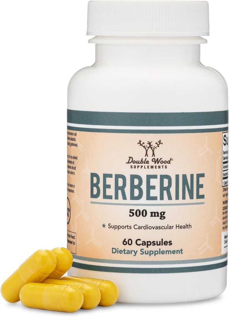 Berberine Supplement 500mg, 60 kapsler (tredjeparts testet, non- GMO, gluten fri, Vegan Safe) AMPK Activator - Berberine HCL for cardiovaskulær sundhed ved Double Wood