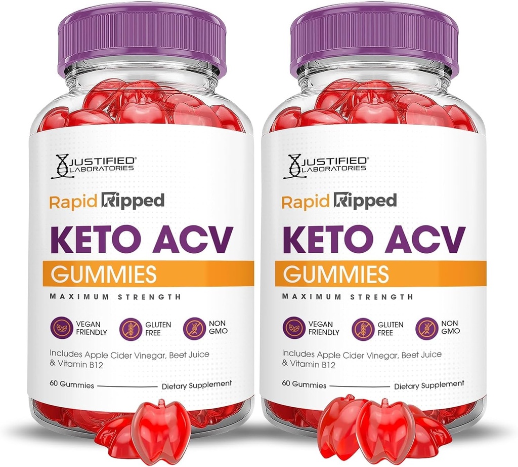 Justified Laboratories (2 Pack Rapid Ripped Keto ACV Gummies Advanced Formula 1000MG Rapidripped Formulated with Pomegranate Beet Juice Powder B12 Vegan Non GMO 120 Gummys