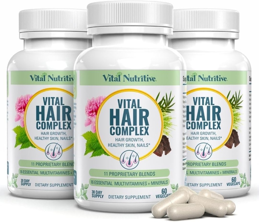 Vital hår kompleks -Hårvækst Vitaminer for kvinder og mænd -Biotin & vitamin B -Hårvækst supplement til sundt hår hud & negle -Hormone & Gluten Gratis -Hår Vitaminer for kvinder