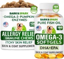 Allergi Relief + Omega 3 Bundle - Anti- Itch Skin & Coat Supplement + Hud Allergi - Omega 3 Fish Oil + EPA & DHA Fedtsyrer - Kløe & Paw Licking + fælles sundhed - 120 Chews + 180 Softgels - Made in USA