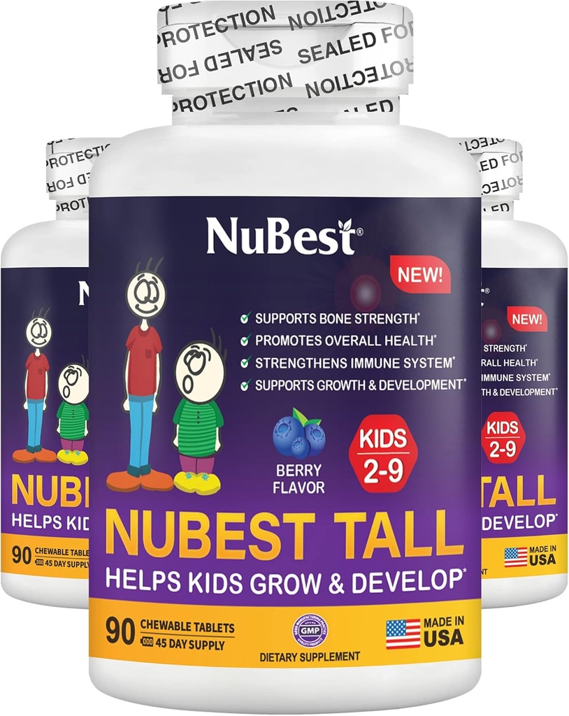 NuBest Tall Kids - Toddlers Vitaminer og Kids Vitaminer til alderen 2 til 9 - Support Knoglerstyrke, Samlet Sundhed og Immunitet - Animal Shapes - 270 Chewable Berry Tablets