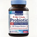 Bonawell Probiotika 120 Millioner CFU 32 Strops med Prebiotika, fordøjelsesenzymer til Gut Health, 3- in-1 Daily Probiotika, Shelf- Stable, Delayed- Release, 30 Veggie Caps