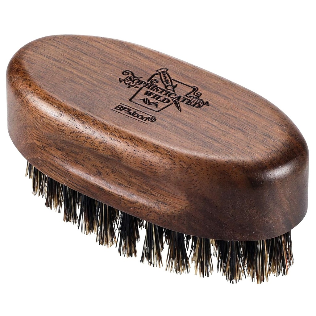 BFWood Small Travel Beard Brush - Naturlig vildsvinebrislinger med sort valnøddetræ