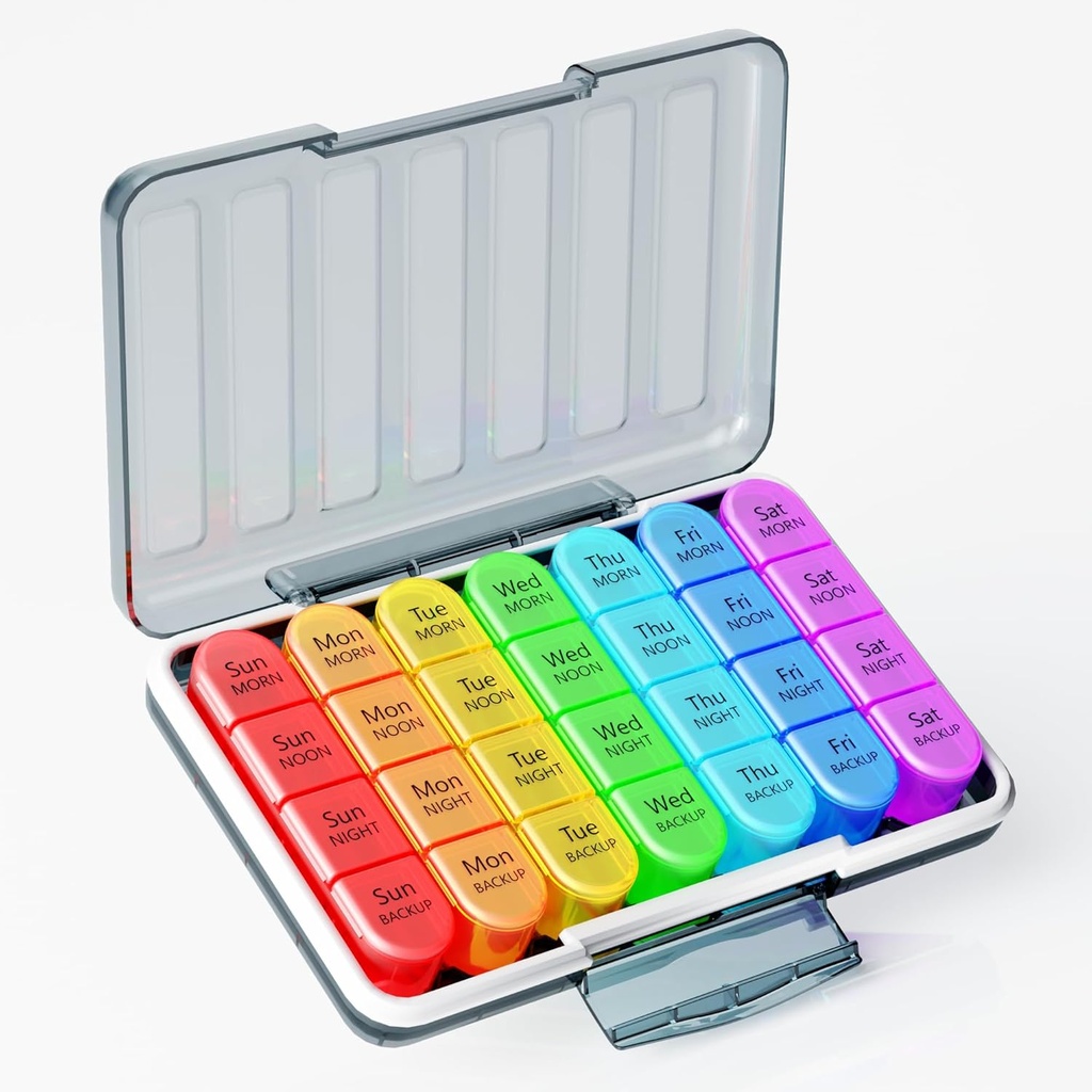 Zoksi Moisture- Proof Weekly Pill Organizer 4 gange om dagen, 7 dag Pill Box 4X om dagen, One Week rejse Pill sag med 28 transportable komiteer, Medicin Container til vitaminer, kosttilskud eller medicin
