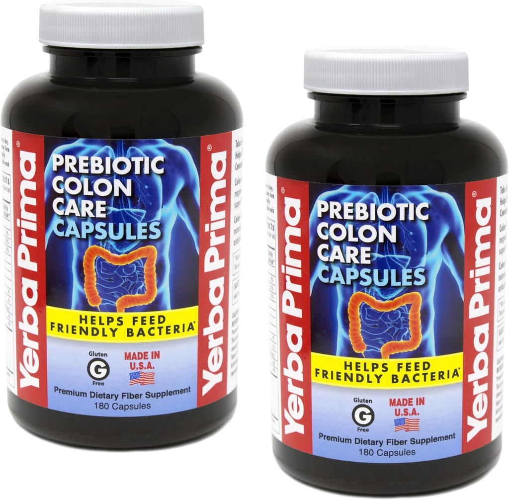 Yerba Prima Prebiotic Colon Care Kapsler, Non- GMO, Keto Friendly, 180 Caps, (2 Pack)