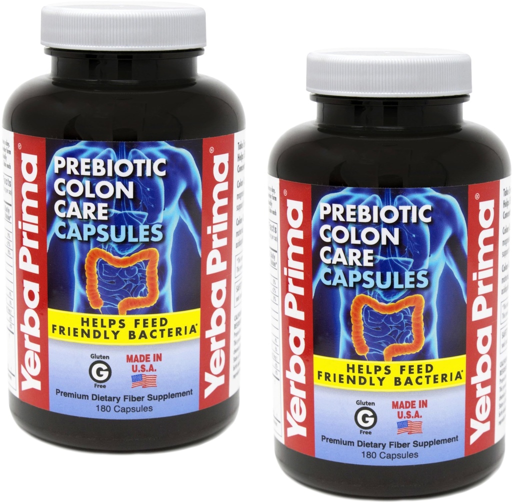 Yerba Prima Prebiotic Colon Care Kapsler, Non- GMO, Keto Friendly, 180 Caps, (2 Pack)