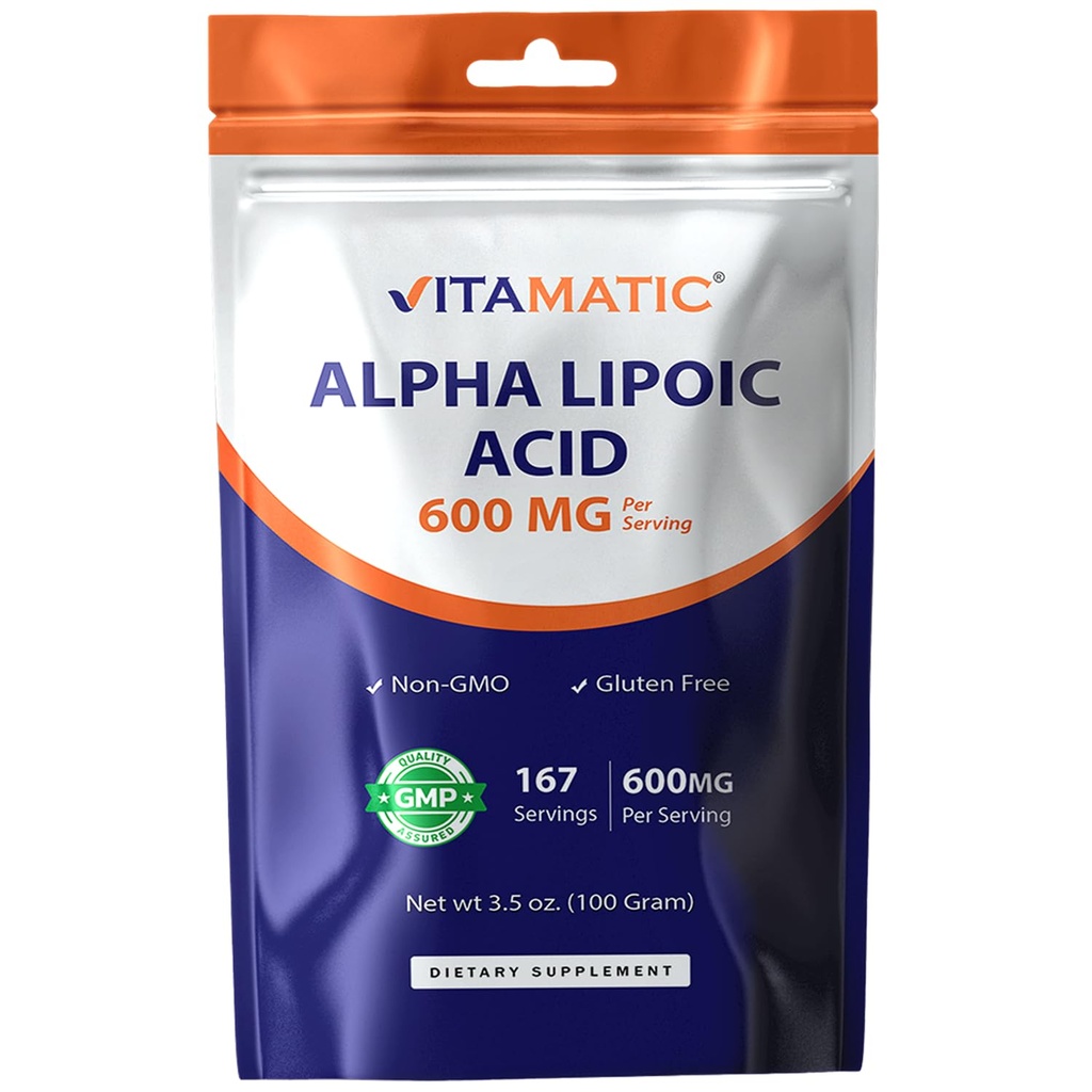 Vitamatisk Pure Alpha Lipoic Acid (ALA) 600mg Per Servering - 167 Servering - Non- GMO & Gluten Free