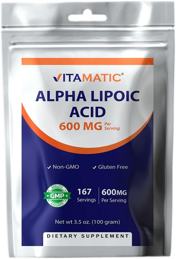 Vitamatisk Pure Alpha Lipoic Acid (ALA) 600mg Per Servering - 167 Servering - Non- GMO & Gluten Free