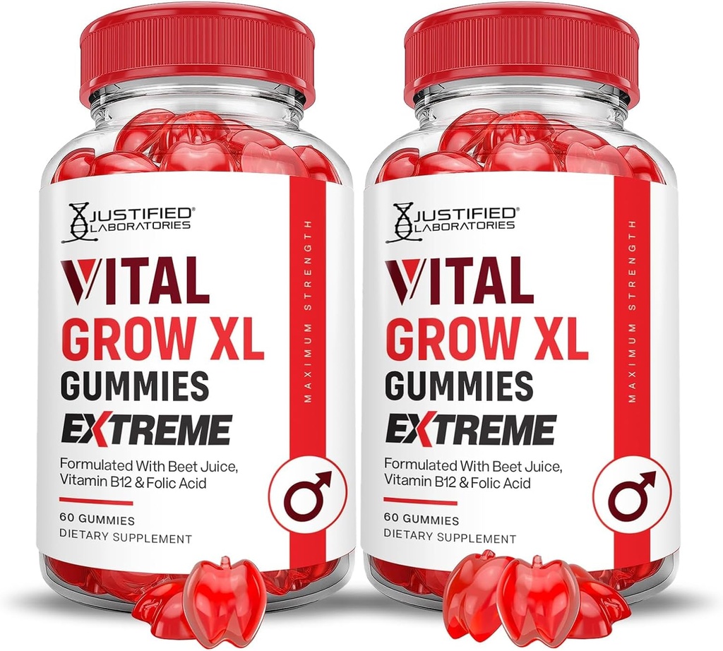 Justified Laboratories (2 Pack Vital Grow XL Extreme 2000MG Performance Gummies Advanced Formula Formulated with ACV Pomegranate Beet Juice Powder B12 Vegan Non GMO 120 Gummys