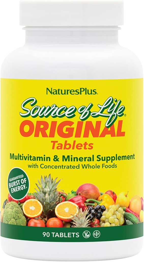 NaturesPlus Kilde til liv - 90 tabletter, pakke af 2 - Multivitamin & Mineral supplement - Understøtter naturlig energi & Samlet velvære - Gluten Free, Vegetar - 60 Total Servering