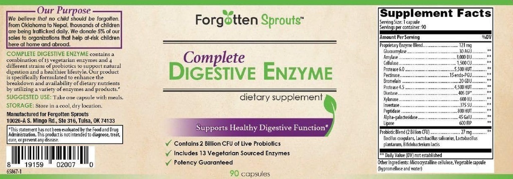 Fordøjelsesenzymer med 2 Millioner Probiotika - Non- GMO - 13 Vegetar Sourced Enzymes - 90 Kapsler - Kosttilskud af glemte spirer
