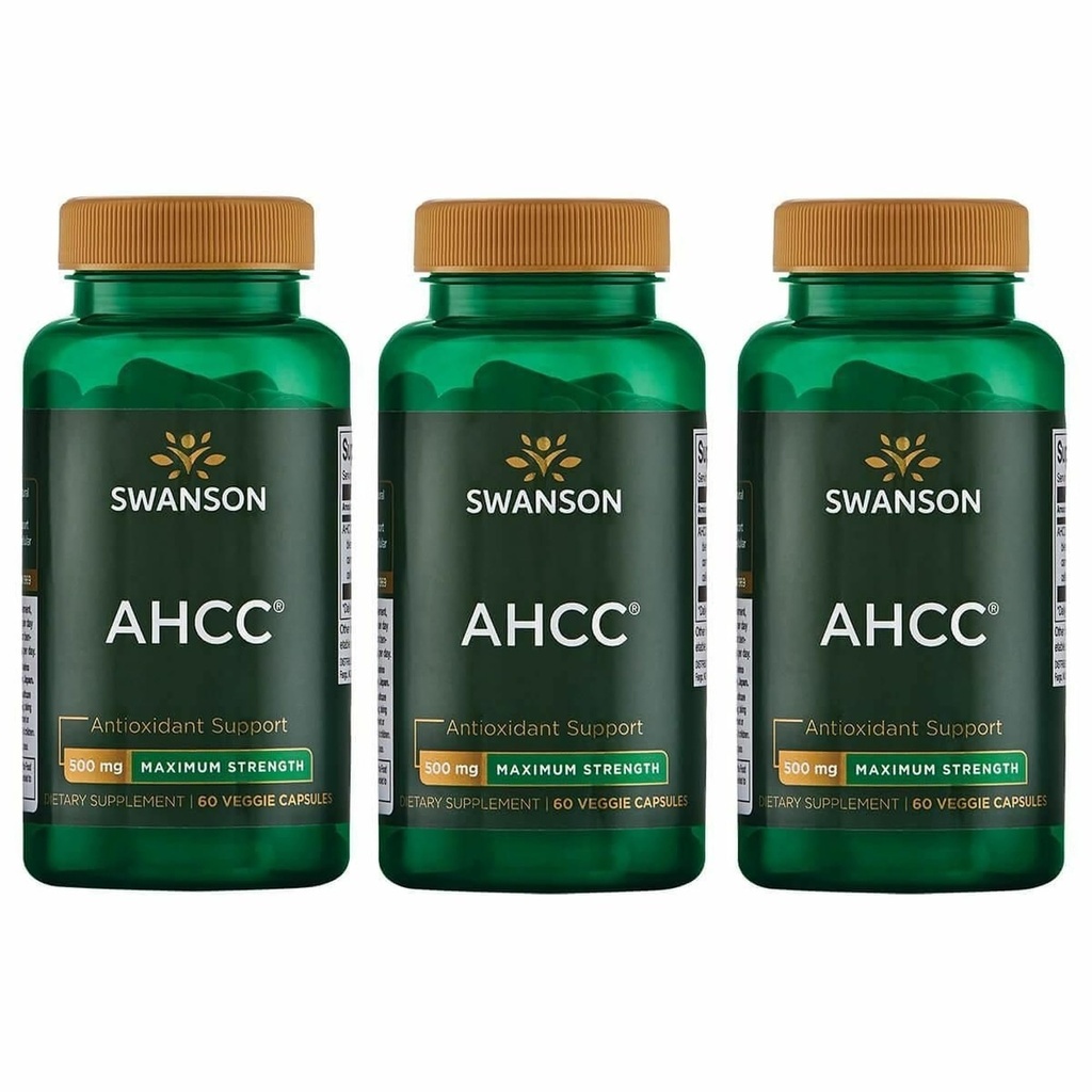 Swanson maksimal styrke AHCC - Fremme af avanceret immunforsvar - Naturligt supplement til hjælp NK celler & leverstøtte - (60 Veggie kapsler, 500 mg hver) (3 Pack)