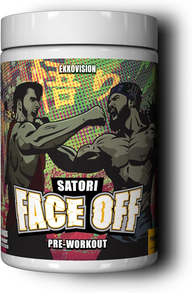 Ekkovision Pre Workout Satori Face Off med Tingle, Ananasflaske, Preworkout for mænd, Pre Workout Powder, Energi, Fokus, Performance Support til Gym, Vægtløftning, Løbetræning, Uddannelse, 40 Servere