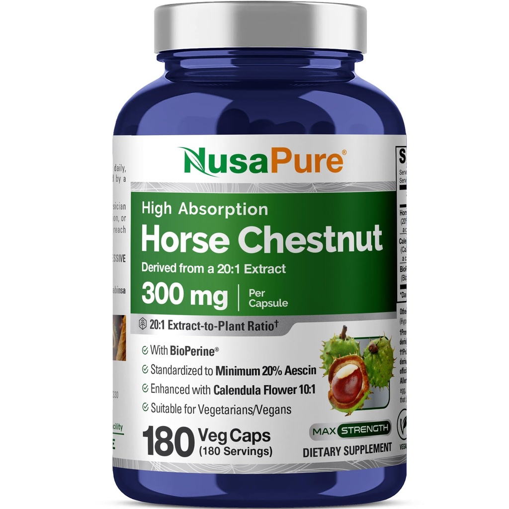 NusaPure Horse Chestnut Capsules, 300 mg, 180 Veg Capsules (Non-GMO, Vegan)