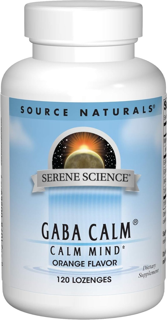 Sours Naturals Serene Science GABA Calm 125mg Orange Flavor Supplement Natural Support - Med Tilføjet Magnesium, Glycin, N- Acetyl L- Tyrosine, Taurine & Mere - 120 Lozenges
