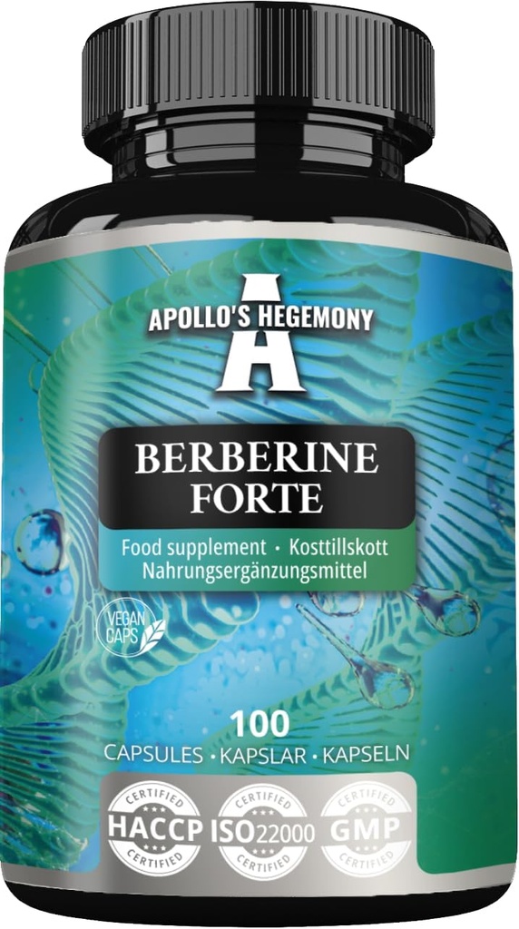 APOLLO 'S HEGEMONY Berberine 485 mg per kapsel - 100 Veganske kapsler - 3 måneders forsyning - for forbedret metabolisme og vitalitet - Kosttilskud