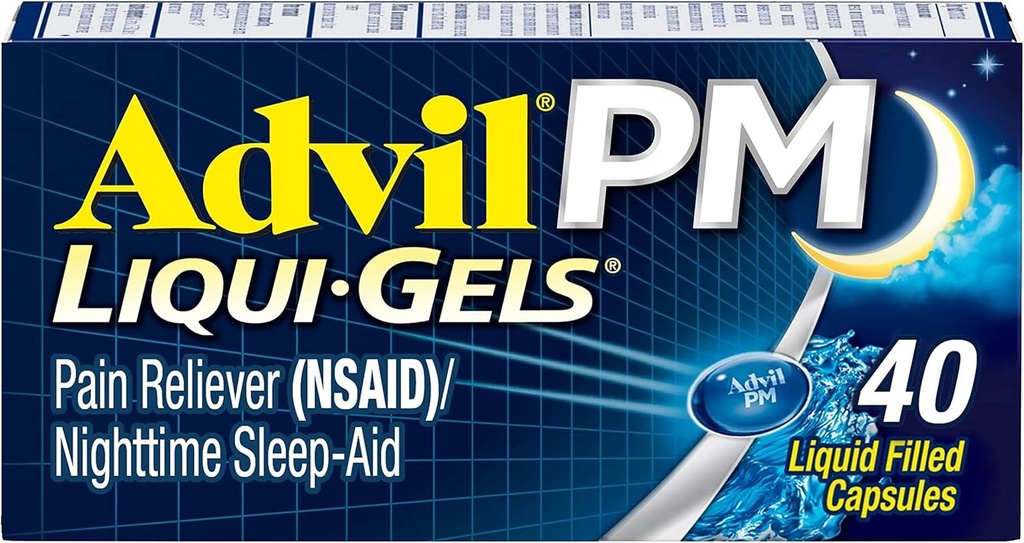 Advil PM Pain Reliever og Nighttime Sleep Aid, Pain Medicine med Ibuprofen for Pain Relief og Diphenhydramin Citrate for a Sleep Aid - 40 Coated Caplets