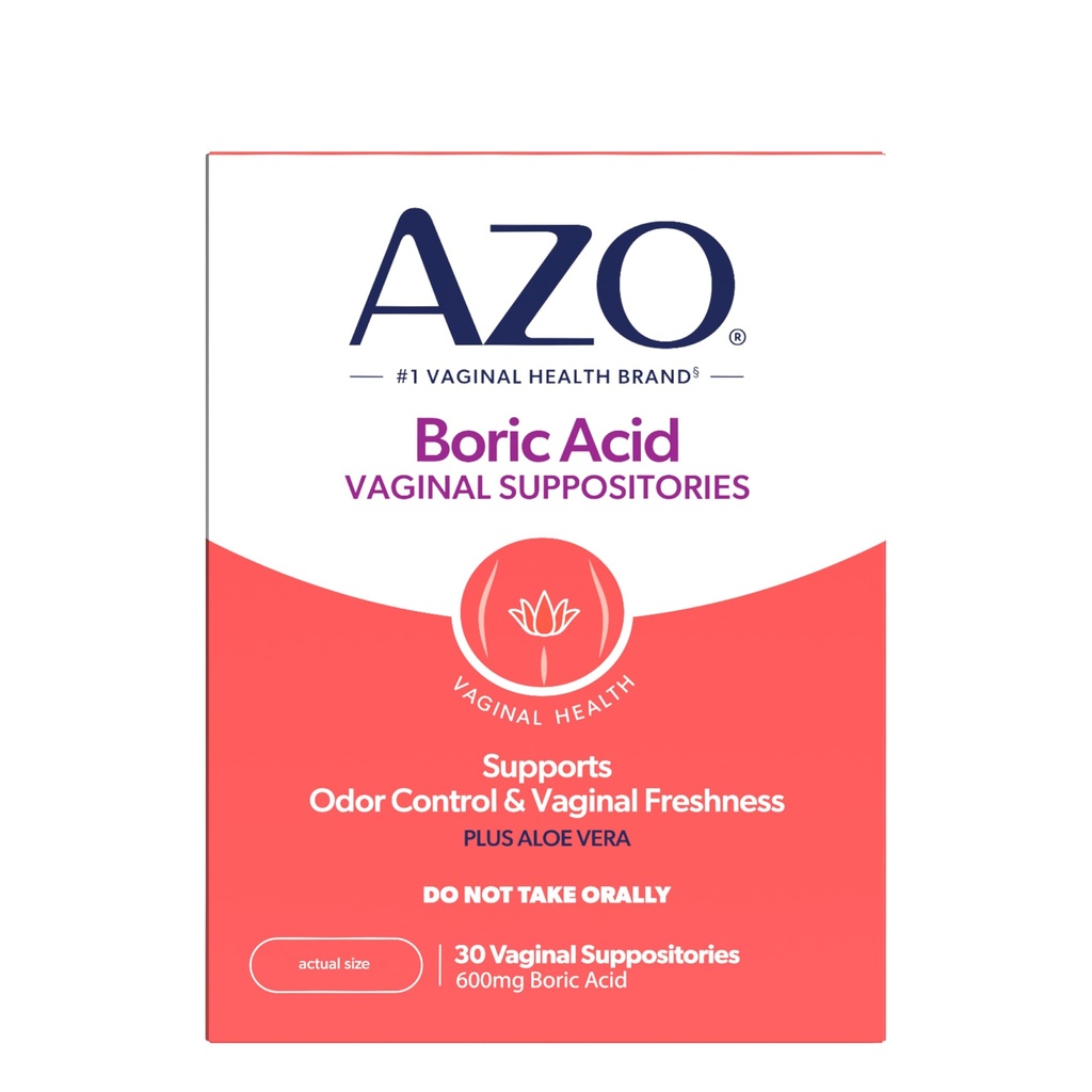 AZO ® Boric Acid Vaginal Supposites, Hjælper Support Odor Control og Intimate Health med klinisk undersøgt Borsyre, Non- GMO, 30 Greve
