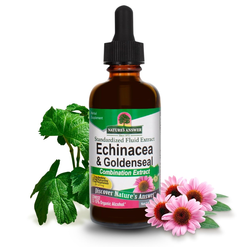 Nature's Answer Echinacea and Goldenseal Root with Organic Alcohol 1000mg 2oz Extract | 5mg Berbine, 2.5mg Hydrastine, 10mg Polyphenols Per Serving | Supports Immune System | Single Count