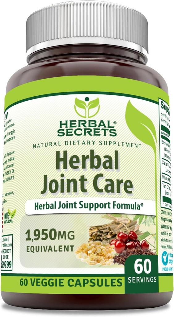Herbal Secrets fælles pleje 1950 Mg per Serving Support 124; Veggie Capsule Note 124; Indeholder Boswellia Extract, White Willow, Cat 's Claw & Tart Cherry Powder Tube 124; Made in USA (1 Pack, 60 Greve)