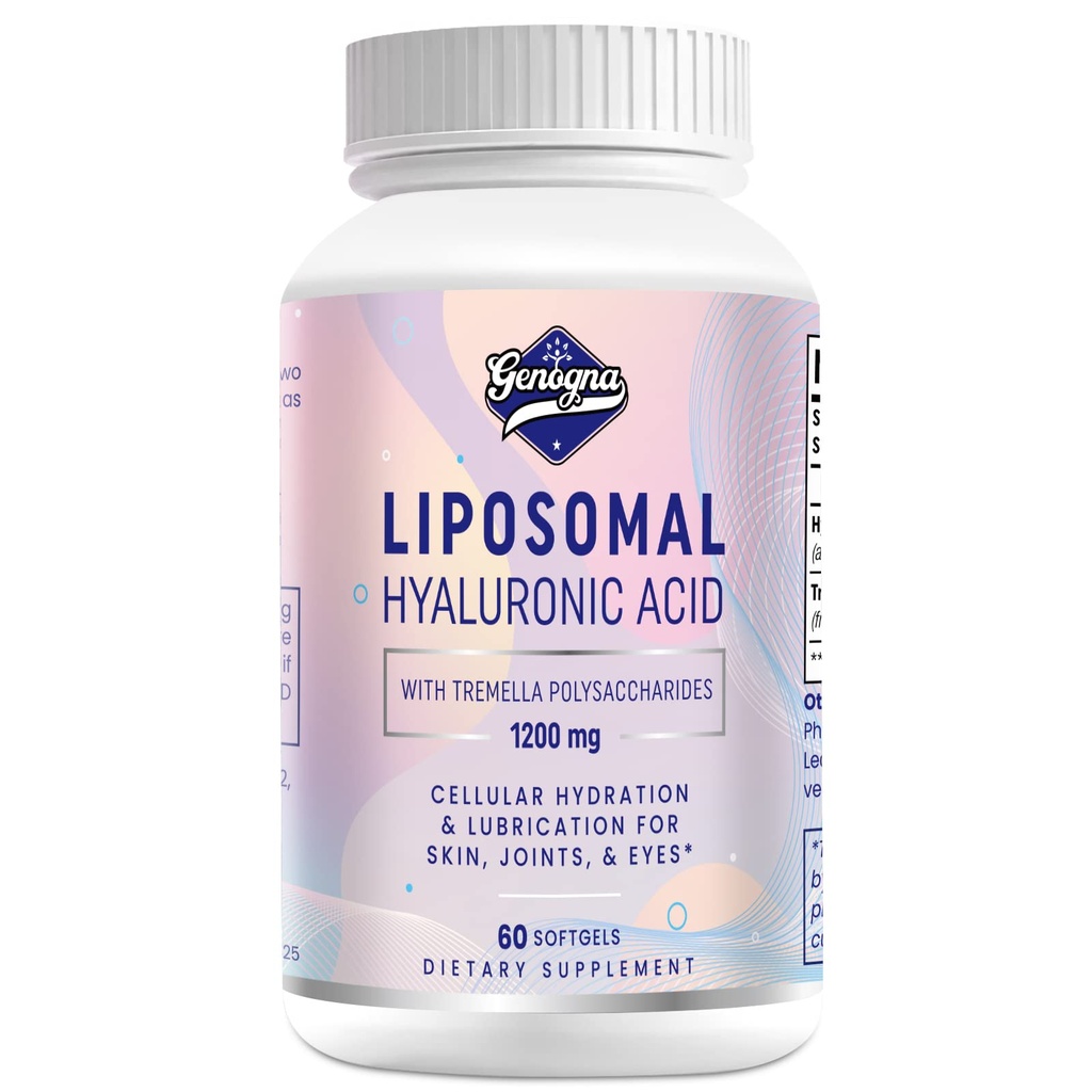 Liposomal Hyaluronsyre Kosttilskud 1000mg- High Bioavailable Dietary Hyaluronsyre Kapsler med Tremella polysaccharider, Dobbelt Styrke Hud Hydration, Fælles Smøremiddel, 1Pack