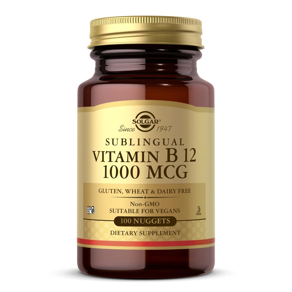Solgar Vitamin B12 1000 mcg, 100 Nuggets - Energiproduktion, Red Blood Cells - Sunde nervesystem - fremmer hjerte-kar-sundhed - B-vitamin - non-GMO, Gluten Free, Kosher - 100 Servere
